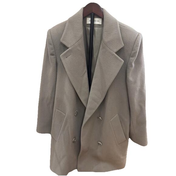 VTG Y2K Jones New York Oversized Wool Trench Coat Women’s L Long Tan 90s 00s - Picture 1 of 6